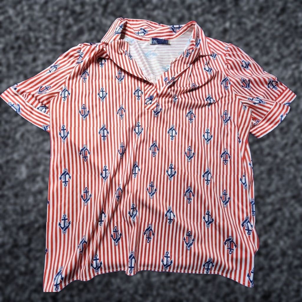 Nautica VINTAGE Top Notch Blouse Shirt Nautical Womens XL Red Polo Collared 3/4 Sleeve Pullover Casual Size XL / US 12-14 / IT 48-50 - 1 Thumbnail