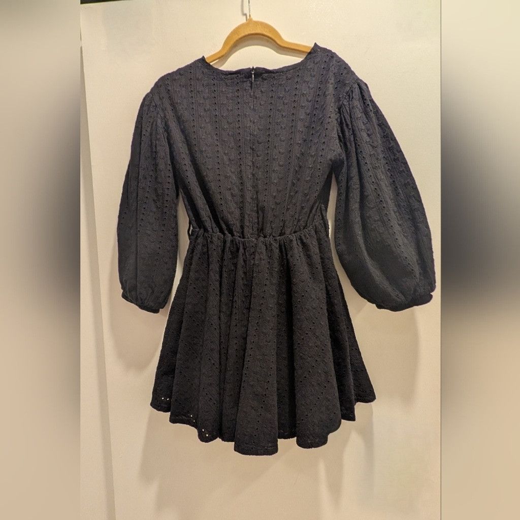 THE ANDAMANE The Andamane Black Eyelet Mini Dress with Bishop Sleeves Size XS / US 0-2 / IT 36-38 - 5 Thumbnail