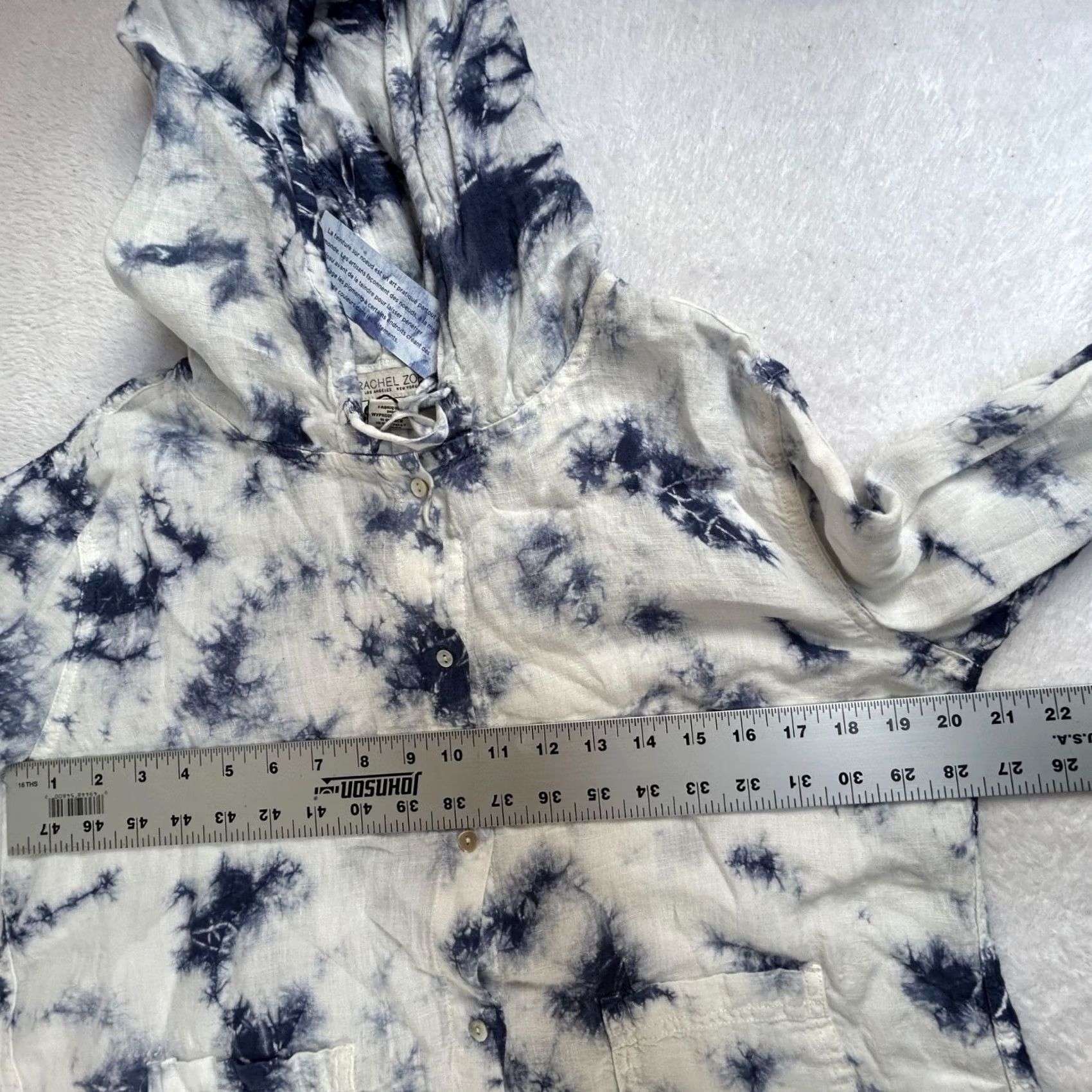 Rachel Zoe Rachel Zoe Womens Blue & White Tie-Dye Linen Hooded Button-Up Shirt Small New Size S / US 4 / IT 40 - 5 Thumbnail
