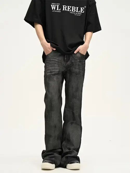 Designer × Japanese Brand × Vintage paint wax faded flared jeans Size US 29 - 1 Thumbnail