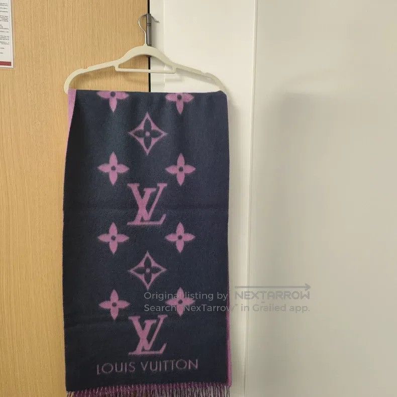 Louis Vuitton Louis Vuitton Blue-purple printed double-sided cashmere sc Size ONE SIZE - 1 Thumbnail