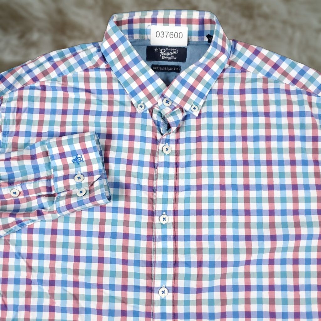 Original Penguin Original Penguin Shirt Adult 15.5 Blue Plaid Dress Shirt  Long Sleeve Button Up Cotton Mens | Grailed