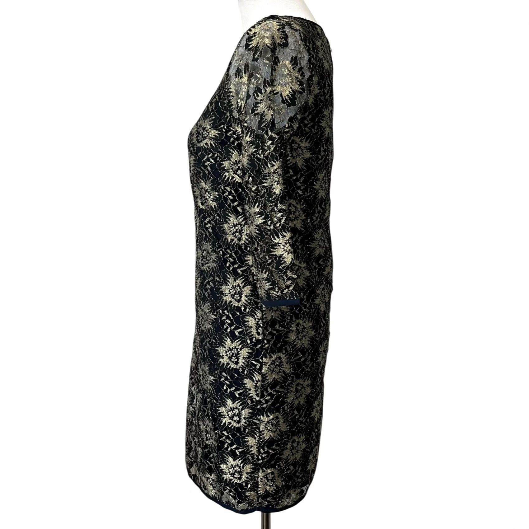 Vintage Sam & Lavi Shift Dress Sheer Lace Overlay Navy & Metallic Gold Party Glam XS Dress Women Short 3/4 Sleeve Vintage No Size XS / US 0-2 / IT 36-38 - 6 Thumbnail