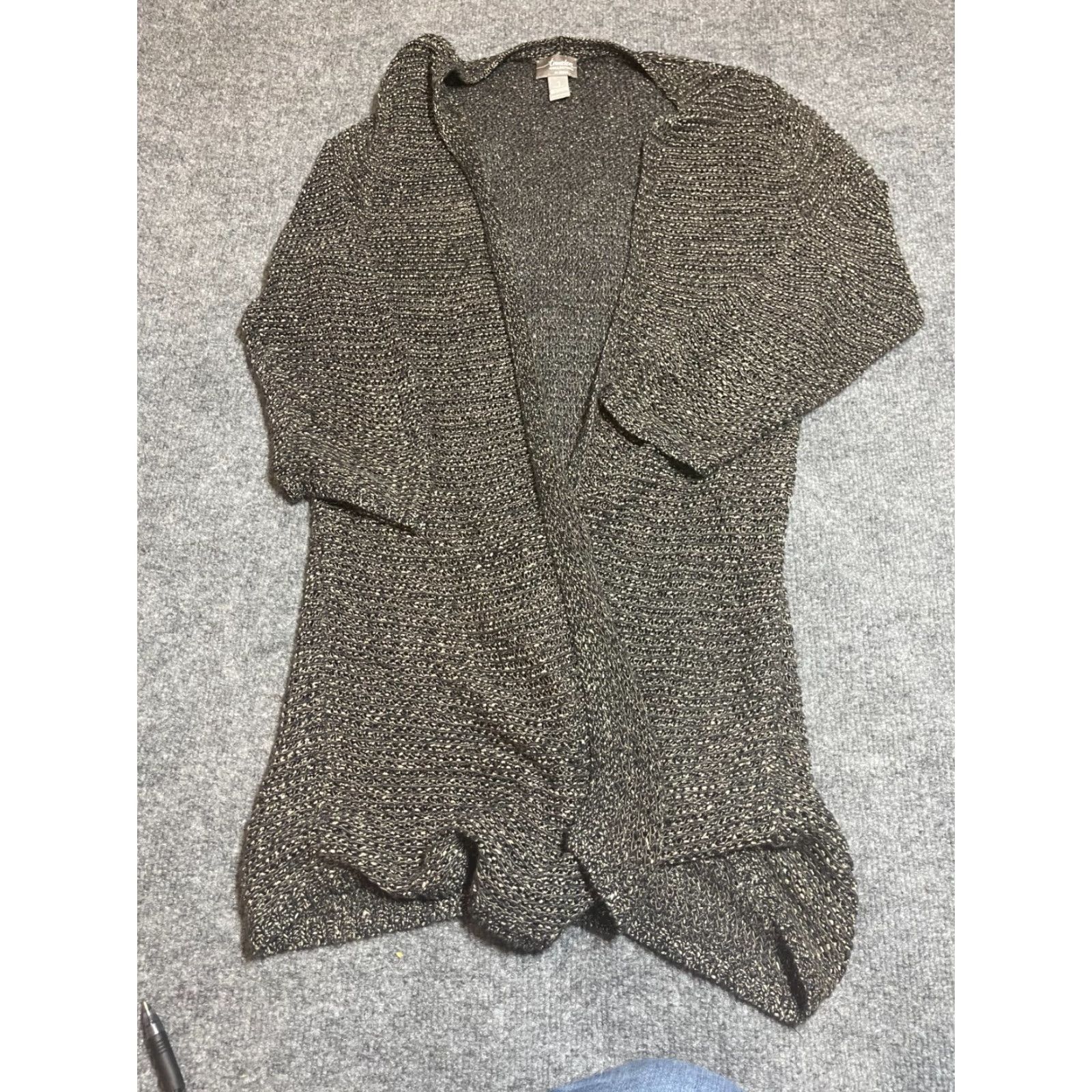 Vintage CHICO'S Cardigan Cover Up Top Womens Size 1 Gray Open Front Knit Blouse Knit Open Front Sleeve Short Sleeve Collared Regular Women BLOUSE Size XS / US 0-2 / IT 36-38 - 2 Thumbnail