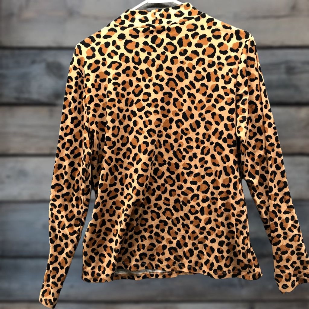 Ann Taylor Ann Taylor Mock Neck Long Sleeve T-Shirt Womens L Tan Leopard Print Cotton Size L / US 10 / IT 46 - 1 Thumbnail