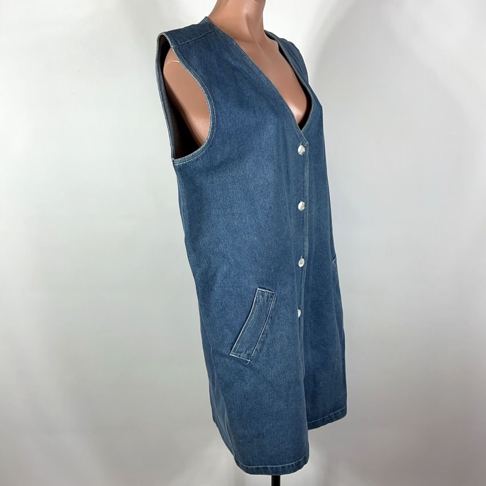Denime VINTAGE A.M.I. Jumper Dress Denim Blue MIDI Chambray XL Lightweight 90s Women Jumper Dress 90s Womens Size XL / US 12-14 / IT 48-50 - 5 Thumbnail