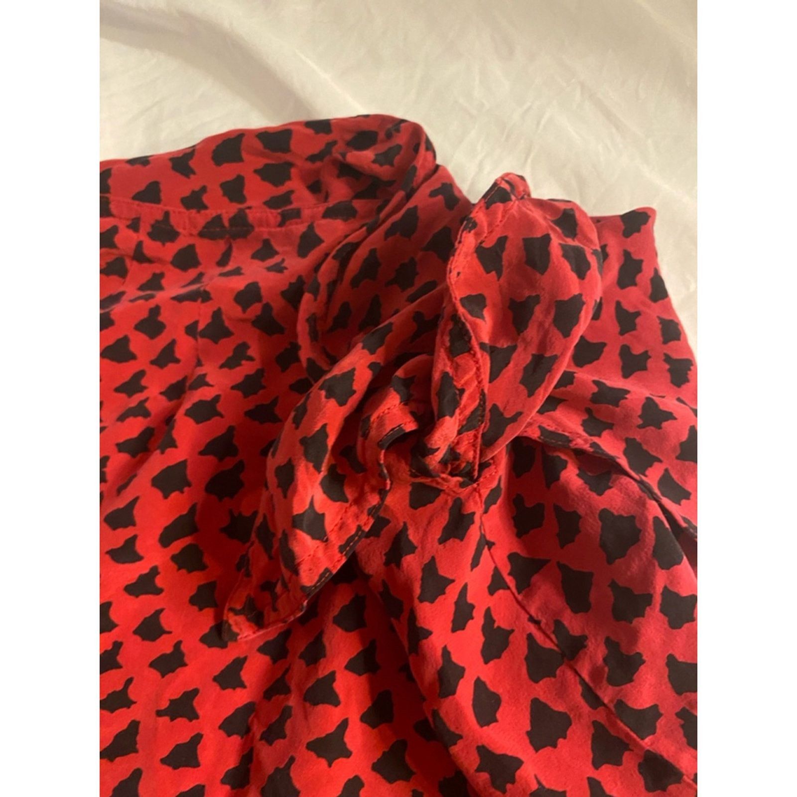 Nordstrom Vintage Chic Modernist Silk Tie Wrap Skirt Red Black Size 25" / US 0 / IT 36 - 3 Thumbnail