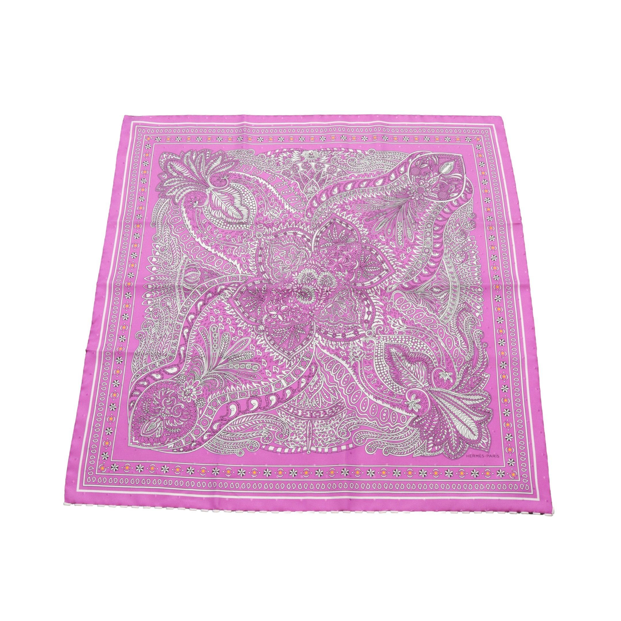 image of Hermes Carres 55 Le Jardin De La Maharani Scarf Silk Purple White Multicolor, Women's