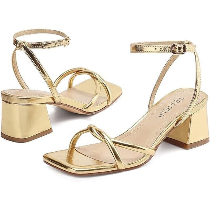 Other Teaieui Women's Gold Open Toe Block Heel Ankle Strap Sandals Size US 6 / IT 36 - 4 Thumbnail
