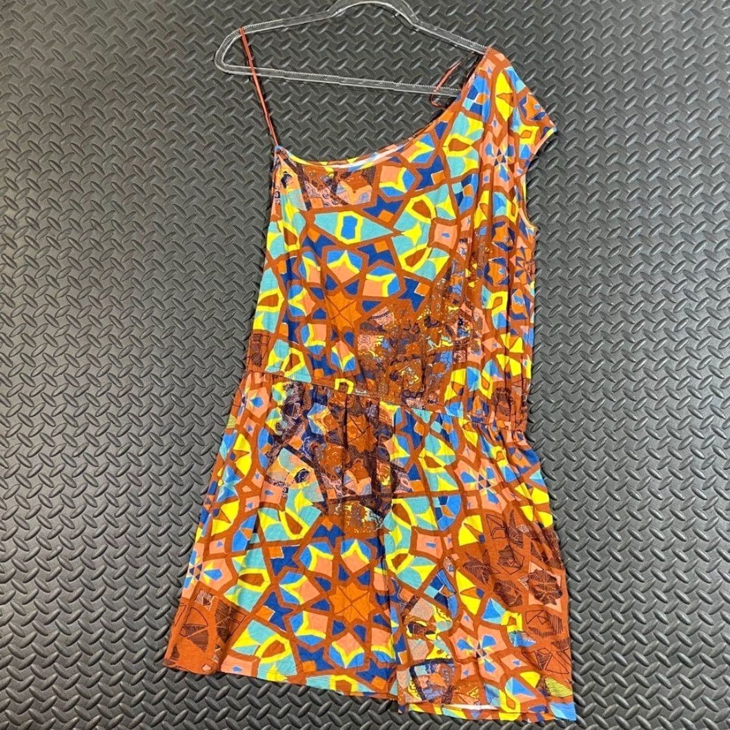 Tibi Tibi New York Dress Women Brown Multi Color Geometric One Shoulder Knee Length L Large Shirt? No. Size L / US 10 / IT 46 - 2 Thumbnail