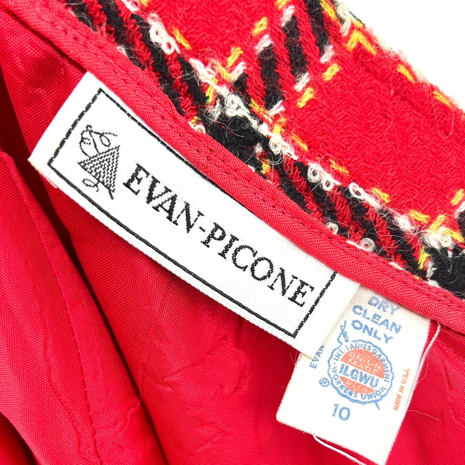 Evan Picone Vintage 80s Red Black Plaid 100% Wool Academia Pencil Skirt Size 32" / US 10 / IT 46 - 5 Thumbnail
