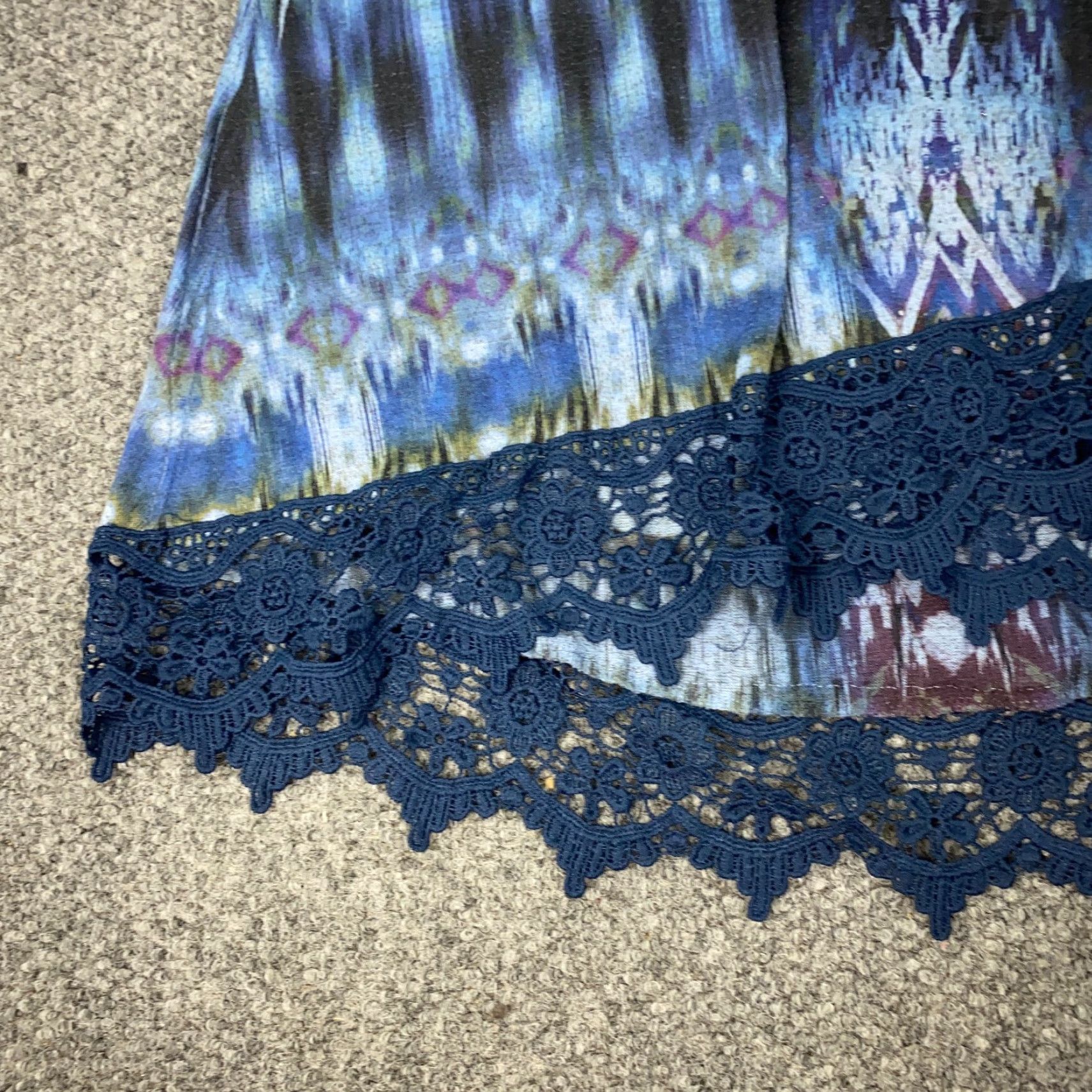 Vintage World Unity Shirt 1X Blue Bohemian Hippie Tie Dye Lace Geometric 3/4 Sleeve Round Neck Pullover Blouse Tunic Women Size XL / US 12-14 / IT 48-50 - 5 Thumbnail
