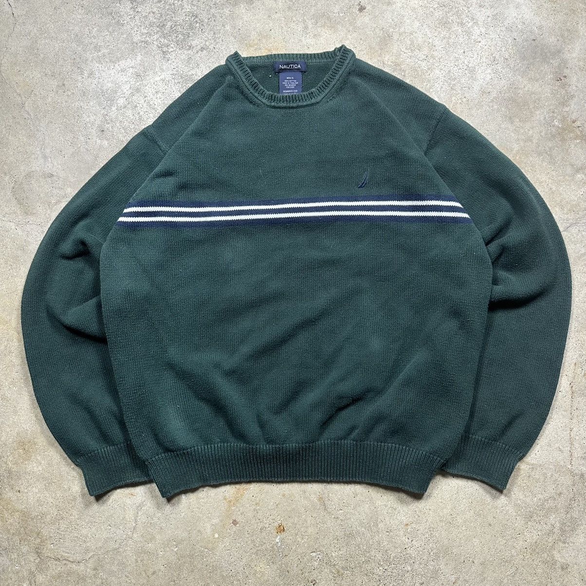 Nautica VTG Y2K Green & Blue Nautica V-Neck Striped Cotton Sweater Size US XL / EU 56 / 4 - 1 Thumbnail