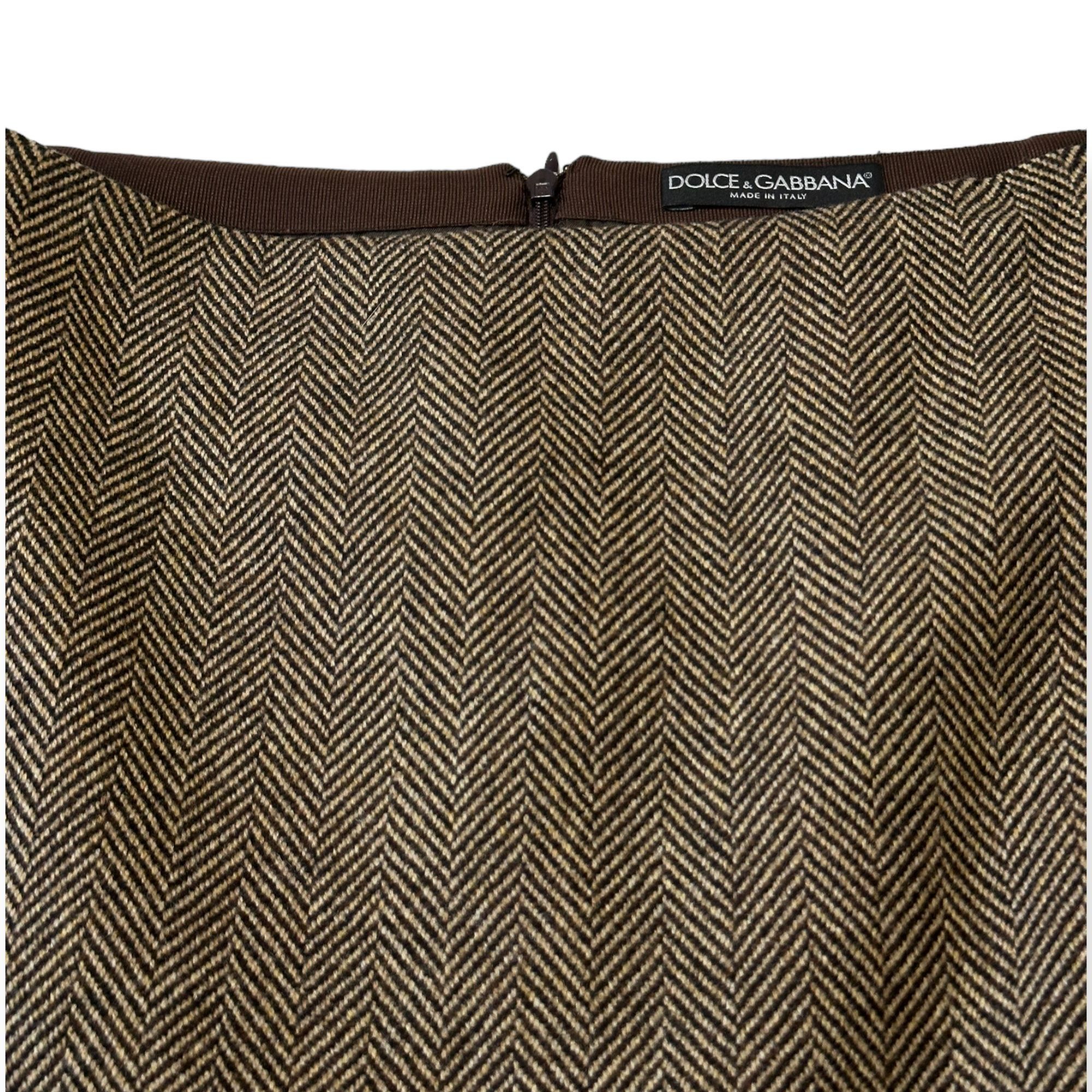 Dolce & Gabbana Dolce & Gabbana Brown Herringbone Wool Pencil Skirt, Size 44 Size 30" / US 8 / IT 44 - 5 Thumbnail