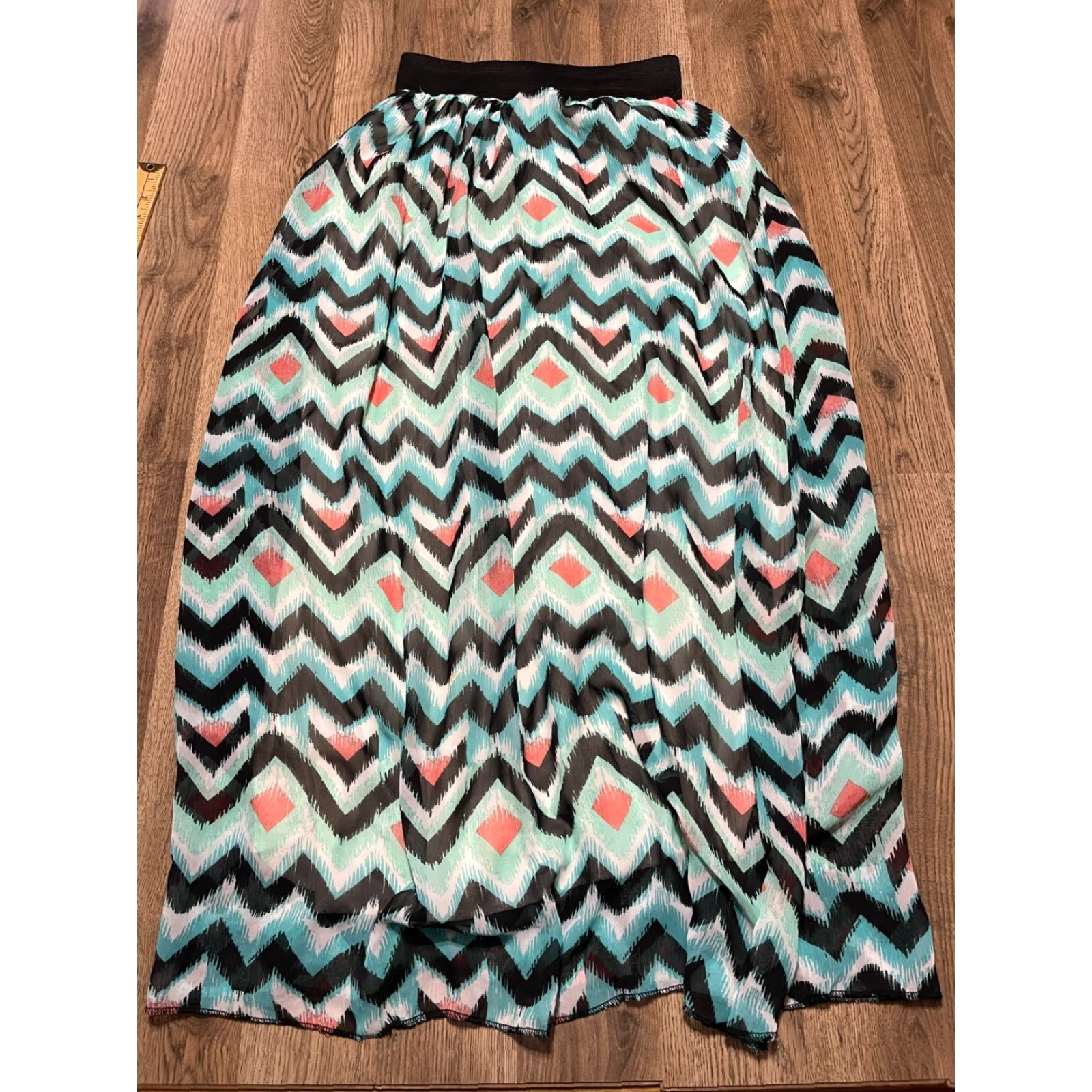 Vintage rue21 Skirt Women's Medium Long Maxi Pink White Green Herringbone Casual Fall Spring Summer Size 32" / US 10 / IT 46 - 2 Thumbnail