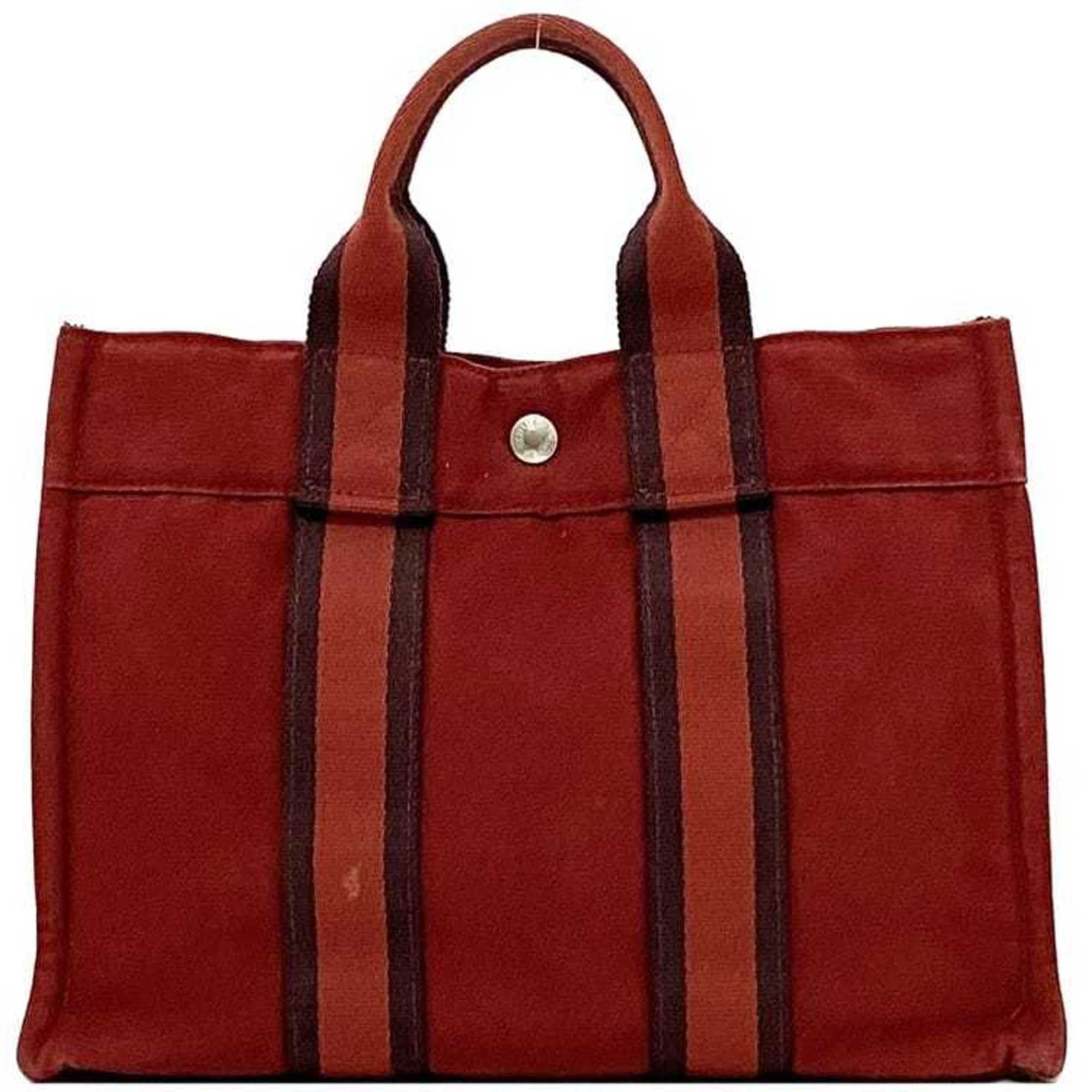 Hermes Hermes Handbag Foult PM ec-21452 Red Canvas HERMES Striped Bag Men's Women's Compact Size ONE SIZE - 1 Thumbnail