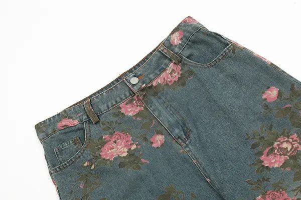 VIBE Men's loose wide-leg rose print jeans Size US 32 / EU 48 - 3 Thumbnail