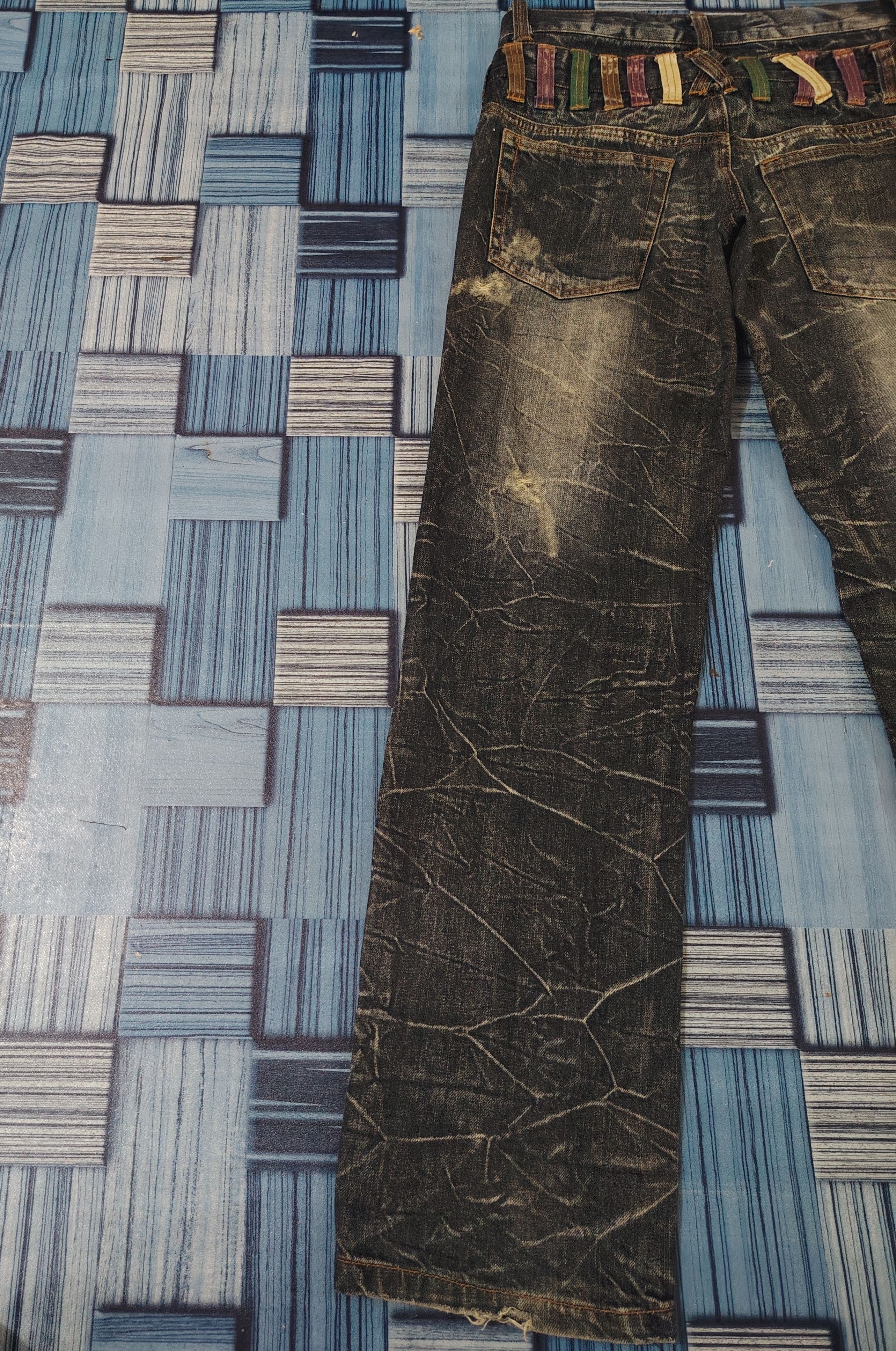 Who Decides War Japanese Nylaus Double Waist Distressed Jeans Size US 29 - 16 Thumbnail
