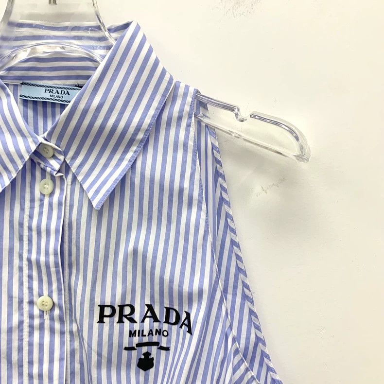 Prada Prada Blue and white vertical stripe classic logo vest shir Size S / US 4 / IT 40 - 3 Thumbnail