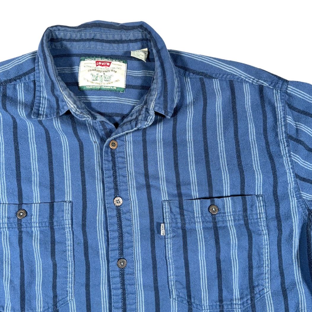Levi's VINTAGE Levi's Shirt Adult LARGE Blue Striped Cotton Flannel 90s Button-Up Long Sleeve Rock Grunge Size US L / EU 52-54 / 3 - 2 Thumbnail