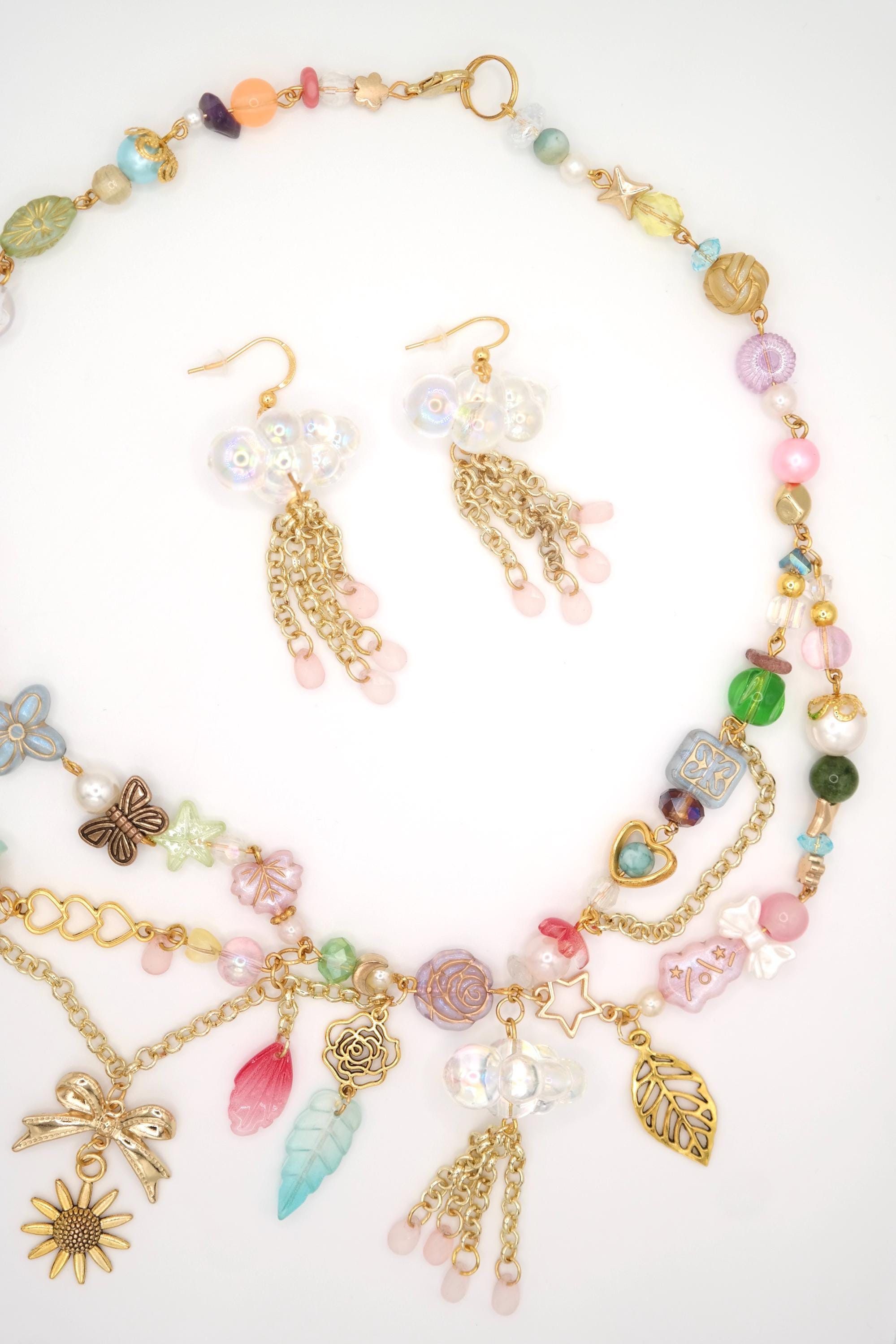 Handmade Gold April Showers Fairy Necklace & Earrings Set Size ONE SIZE - 6 Thumbnail