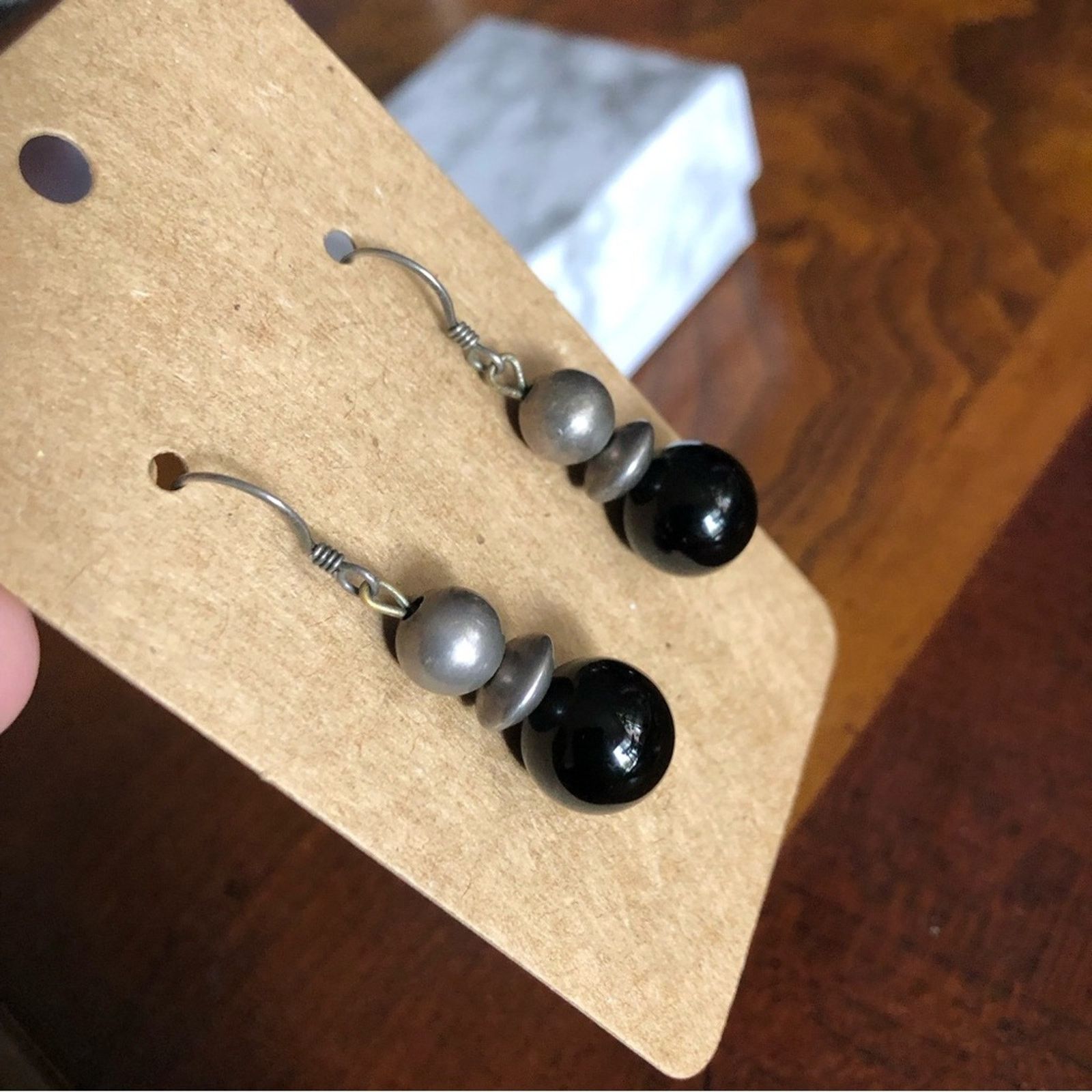 Vintage Vintage handmade 925 sterling silver black onyx earrings Size ONE SIZE - 2 Thumbnail