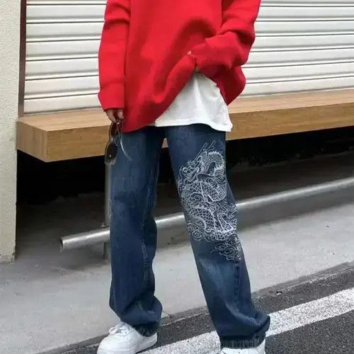 Other Streetwear Dragon Embroidery Straight Baggy Pants Size US 26 / EU 42 - 3 Thumbnail