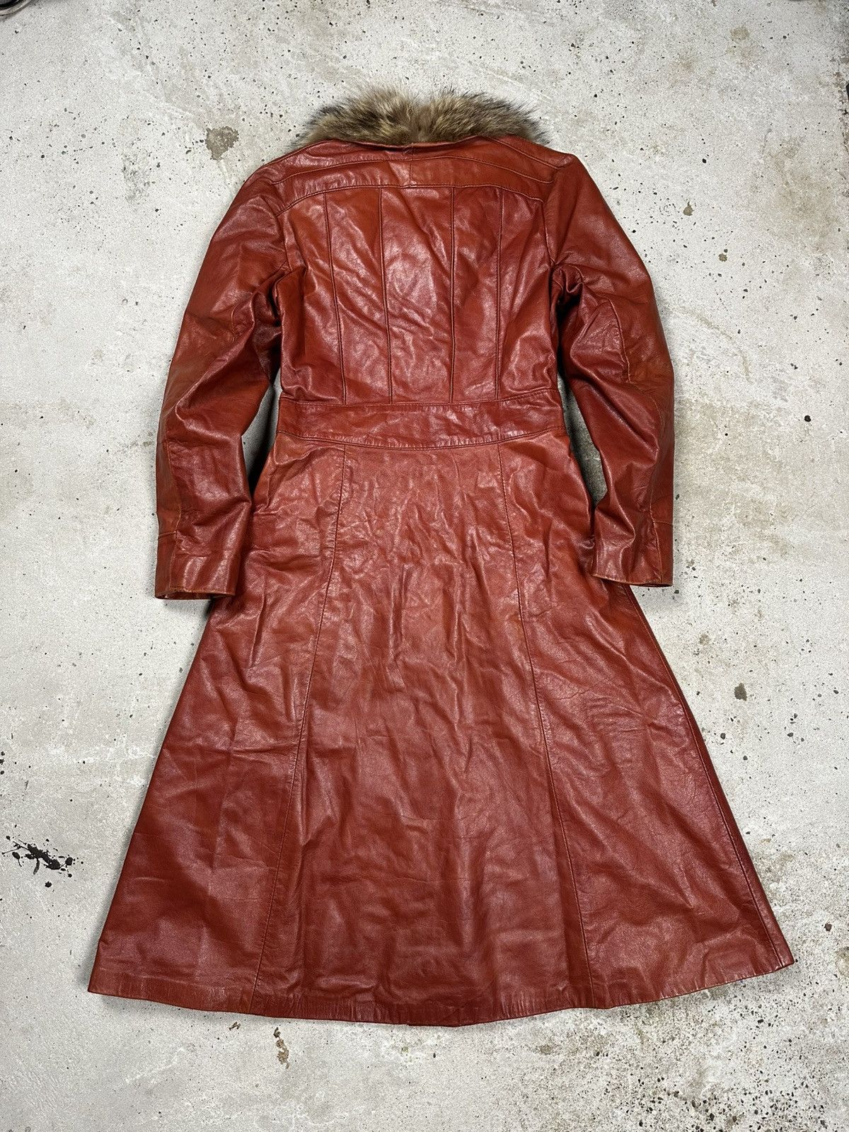 Vintage Vintage 90s Genuine Leather Fur Collar Long Coat Size L / US 10 / IT 46 - 2 Thumbnail