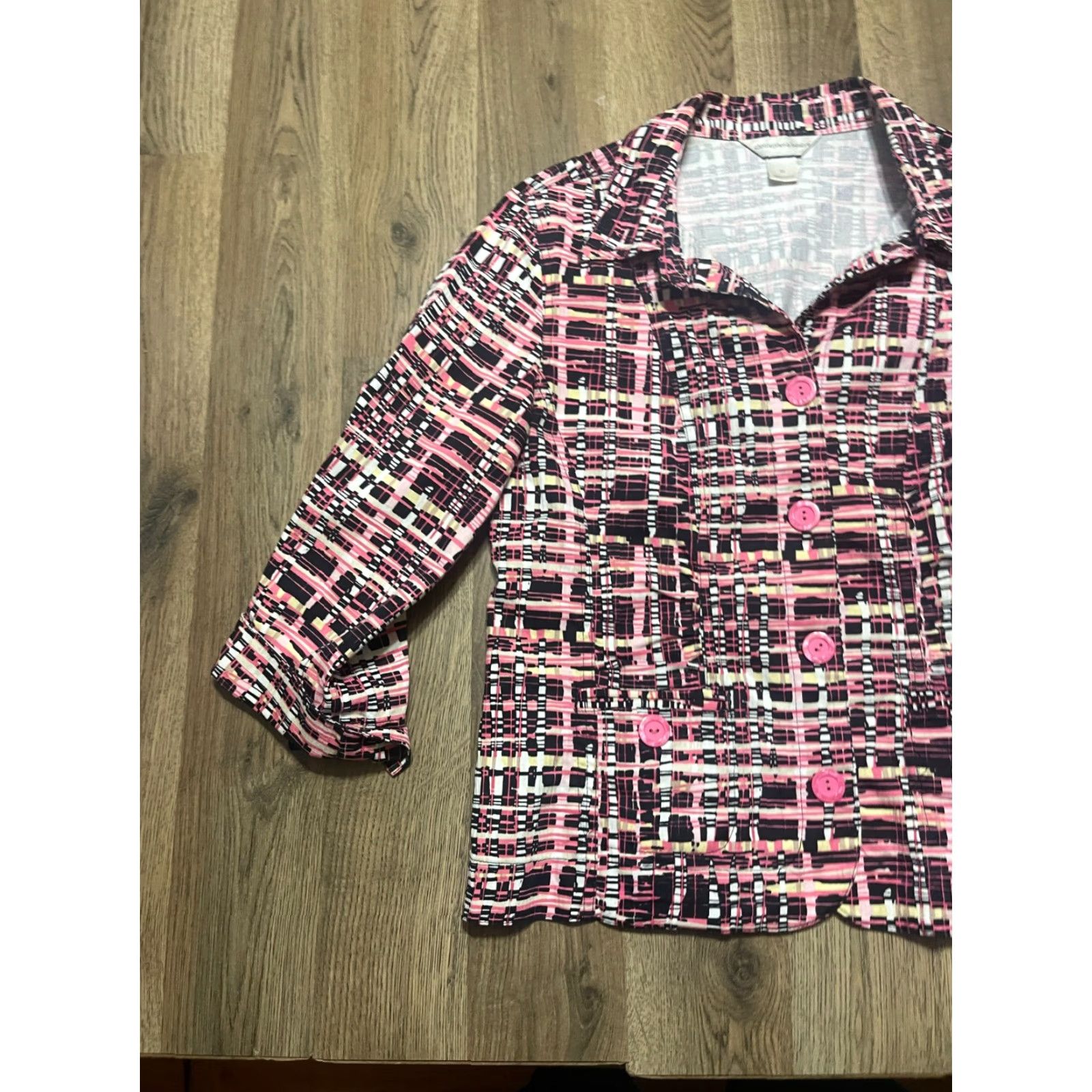 Vintage Christopher & Banks Blazer Women's Medium Pink White Black Button Up Size M / US 6-8 / IT 42-44 - 3 Thumbnail