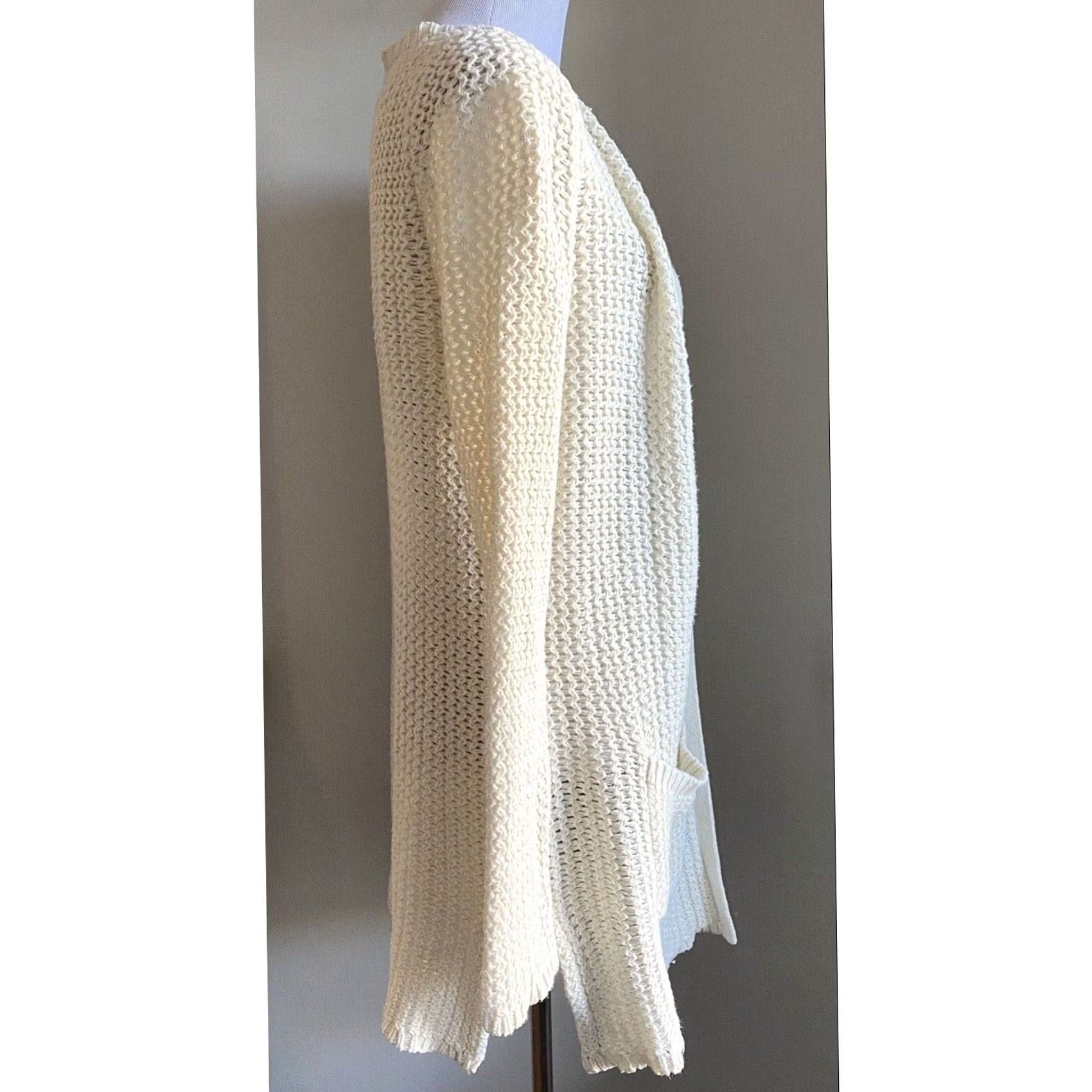 Lucky Brand Lucky Brand Cardigan Sweater Cream Chunky Knit Open Front Longline Pockets Sz M Womens Jacket Knit Open Front Cardigan Cream Ivory Size M / US 6-8 / IT 42-44 - 7 Thumbnail