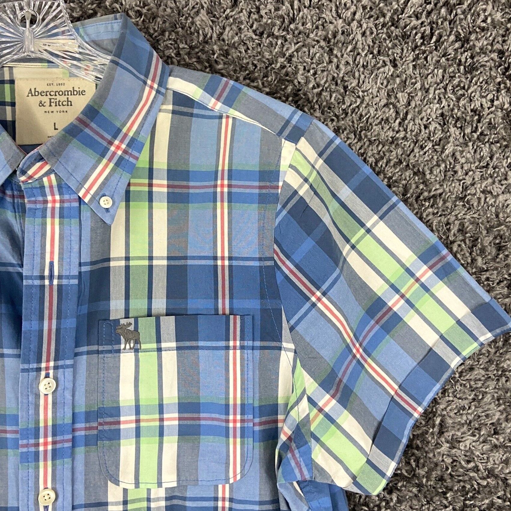 Abercrombie & Fitch ABERCROMBIE & FITCH Plaid Button-Up Shirt Adult Large Multicolor Short Sleeve Mens Size US 33 - 7 Thumbnail