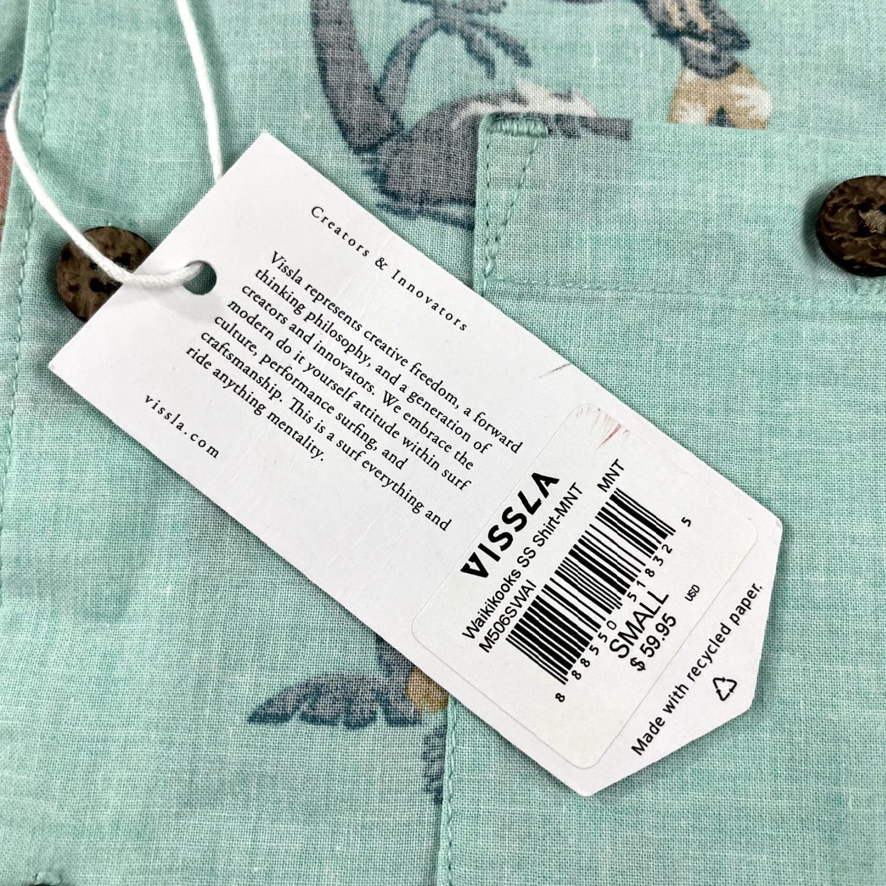 Vissla VINTAGE VISSLA Shirt Men Small Mint Green Hawaiian Floral Aloha Button Up Casual Summer Size US S / EU 44-46 / 1 - 3 Thumbnail