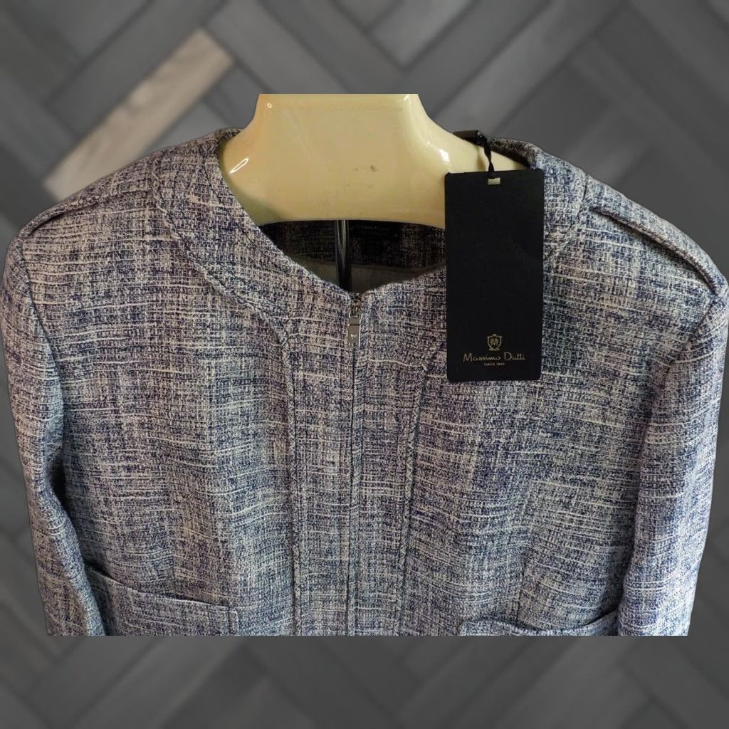 Massimo Dutti MASSIMO DUTTI Blazer Shirt Jacket - Full Zip Front Textured Short Blue/Ivory - SZ 10 - NWT - Womens Size 32" / US 10 / IT 46 - 1 Thumbnail
