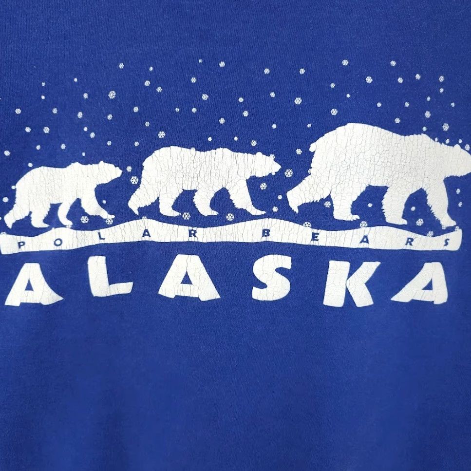 Jerzees VINTAGE Alaska Polar Bears Sweatshirt Mens Size Medium Blue 90s Animal Nature JERZEES Crew Neck Pullover Long Sleeve Cotton Blend Graphic Print Size US M / EU 48-50 / 2 - 3 Thumbnail
