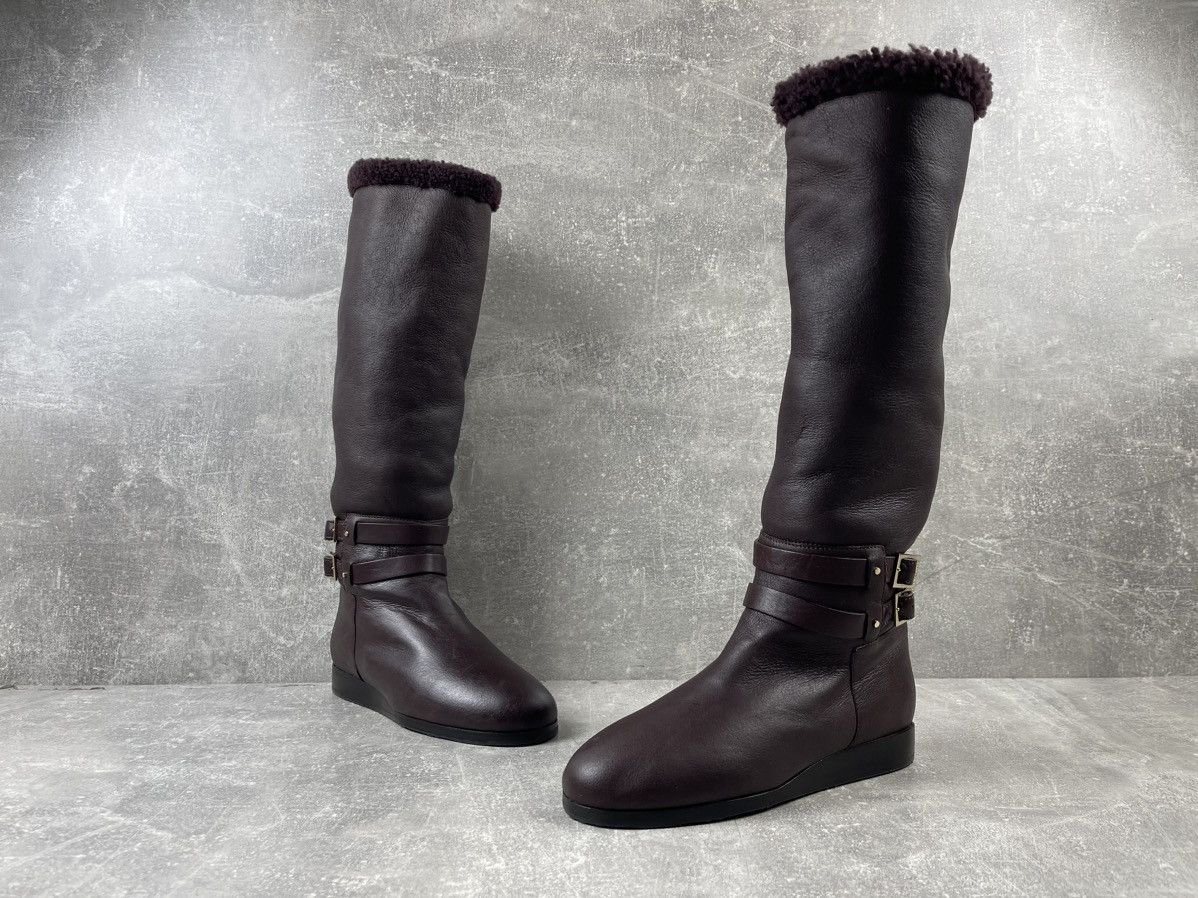 Jimmy Choo Jimmy Choo Belted Hight Shearling Leather Burgundy Boots Size US 7 / IT 37 - 8 Thumbnail