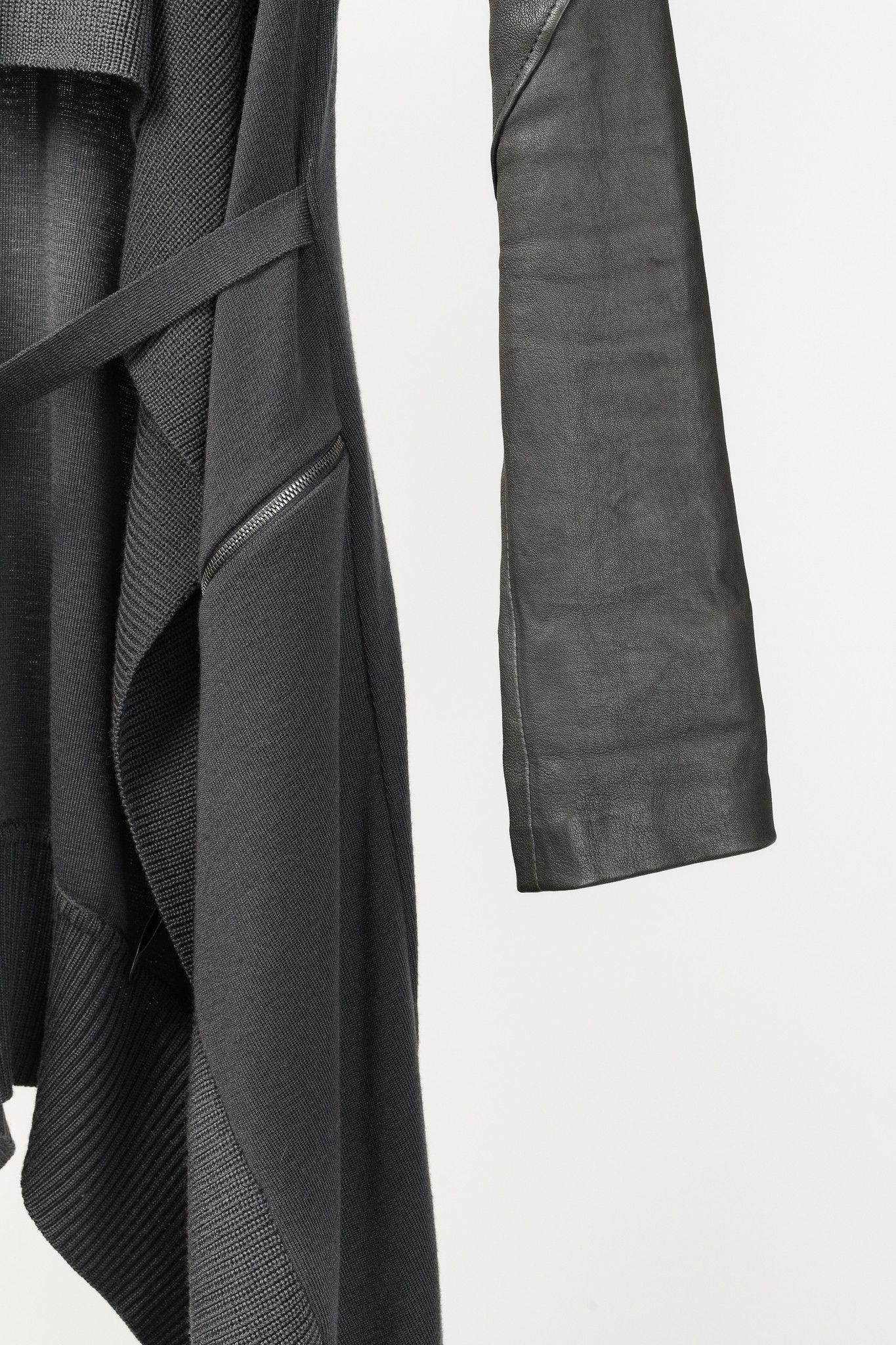 Annette Gortz Annette Gortz AW/14 Kubus Grey Leather-Trim Belted Cardigan Size S / US 4 / IT 40 - 6 Thumbnail