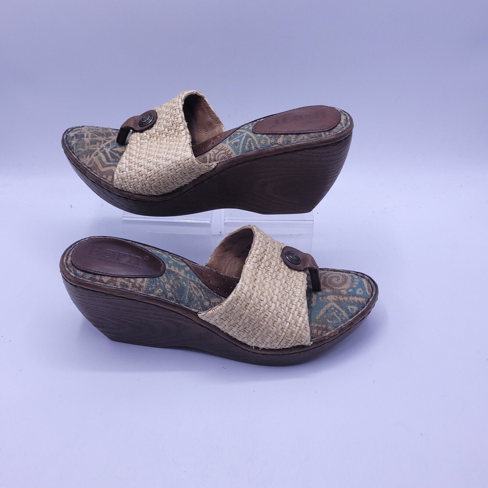 Born Born Leather Wedge Heel Sandal Womens Size 8 39 Brown Beige Size US 8 / IT 38 - 6 Thumbnail
