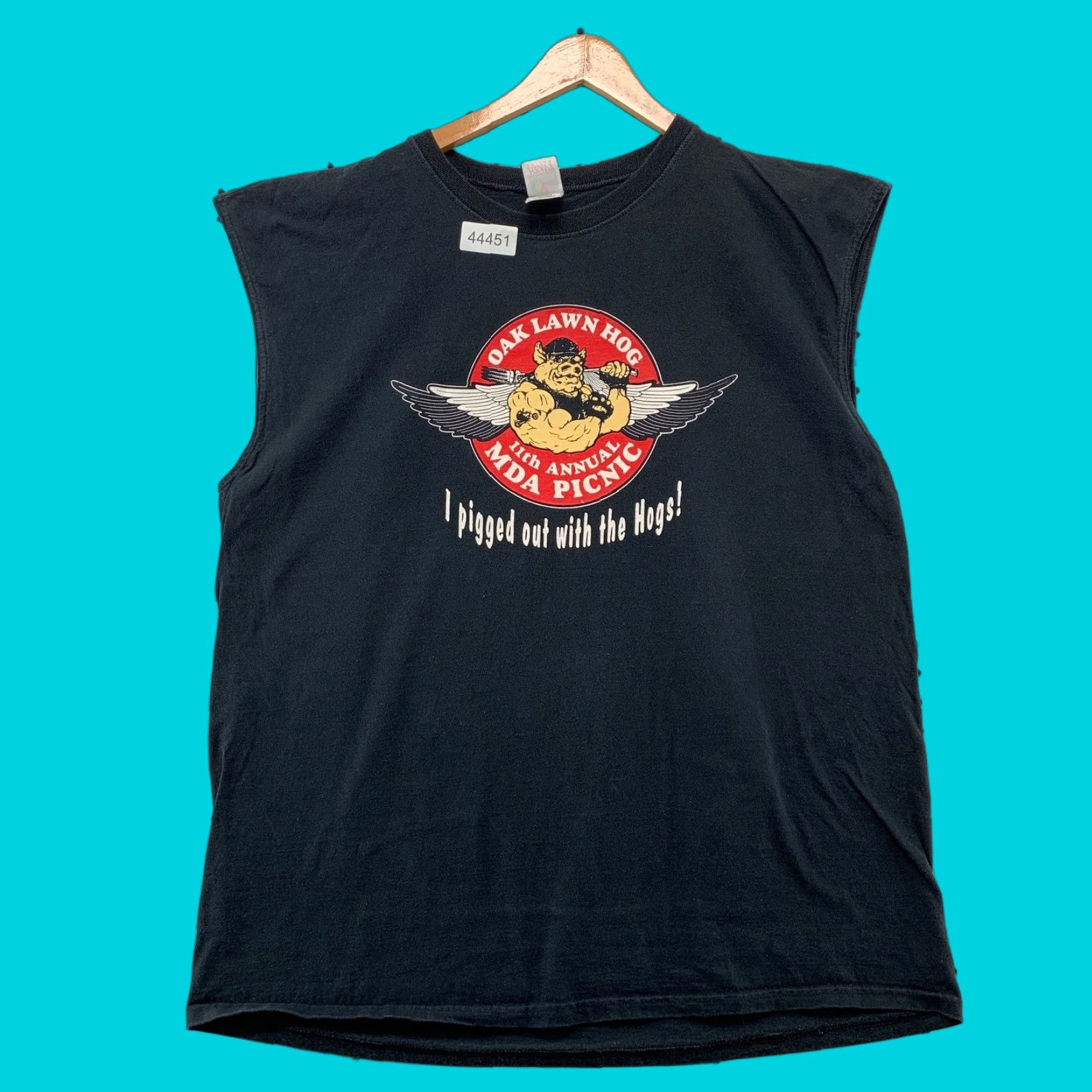Fruit Of The Loom VINTAGE Harley Davidson Pig Picnic Shirt Mens XL Sleeveless Black Cotton 90s Biker Motorcycle Mens XL Size US XL / EU 56 / 4 - 1 Thumbnail