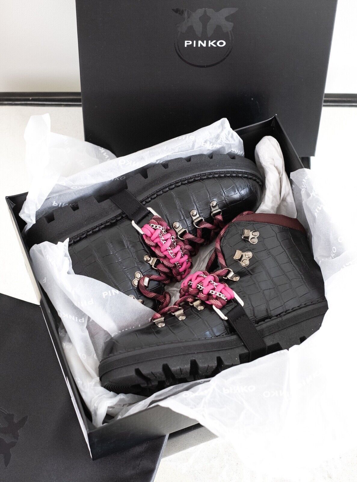 Pinko PINKO Zenzero Black Fuchsia Combat Boot Women New Size 38/8 Size US 8 / IT 38 - 2 Thumbnail
