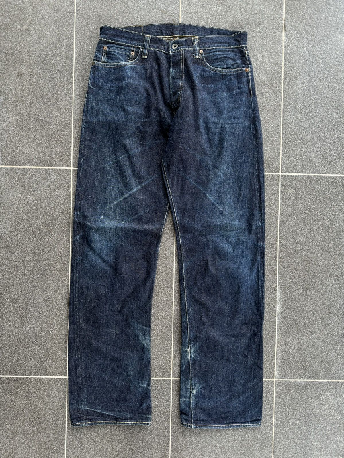 image of Triple Square Selvedge Distressed Denim Jeans in Blue, Men's (Size 33)