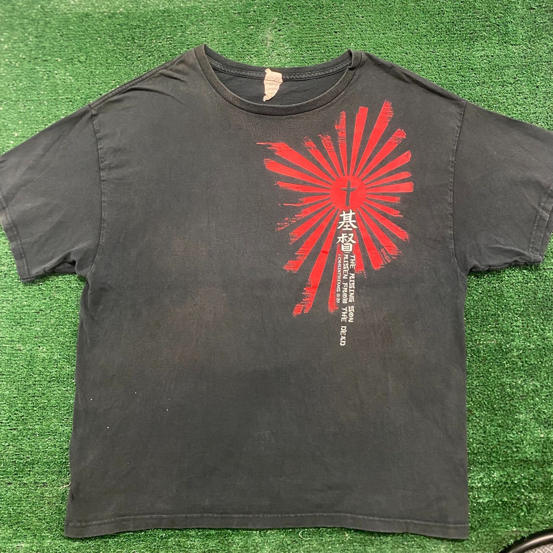 Delta Vintage Y2K Japan Cross Rising Sun Faded Punk Religion Tee Size US XL / EU 56 / 4 - 1 Thumbnail