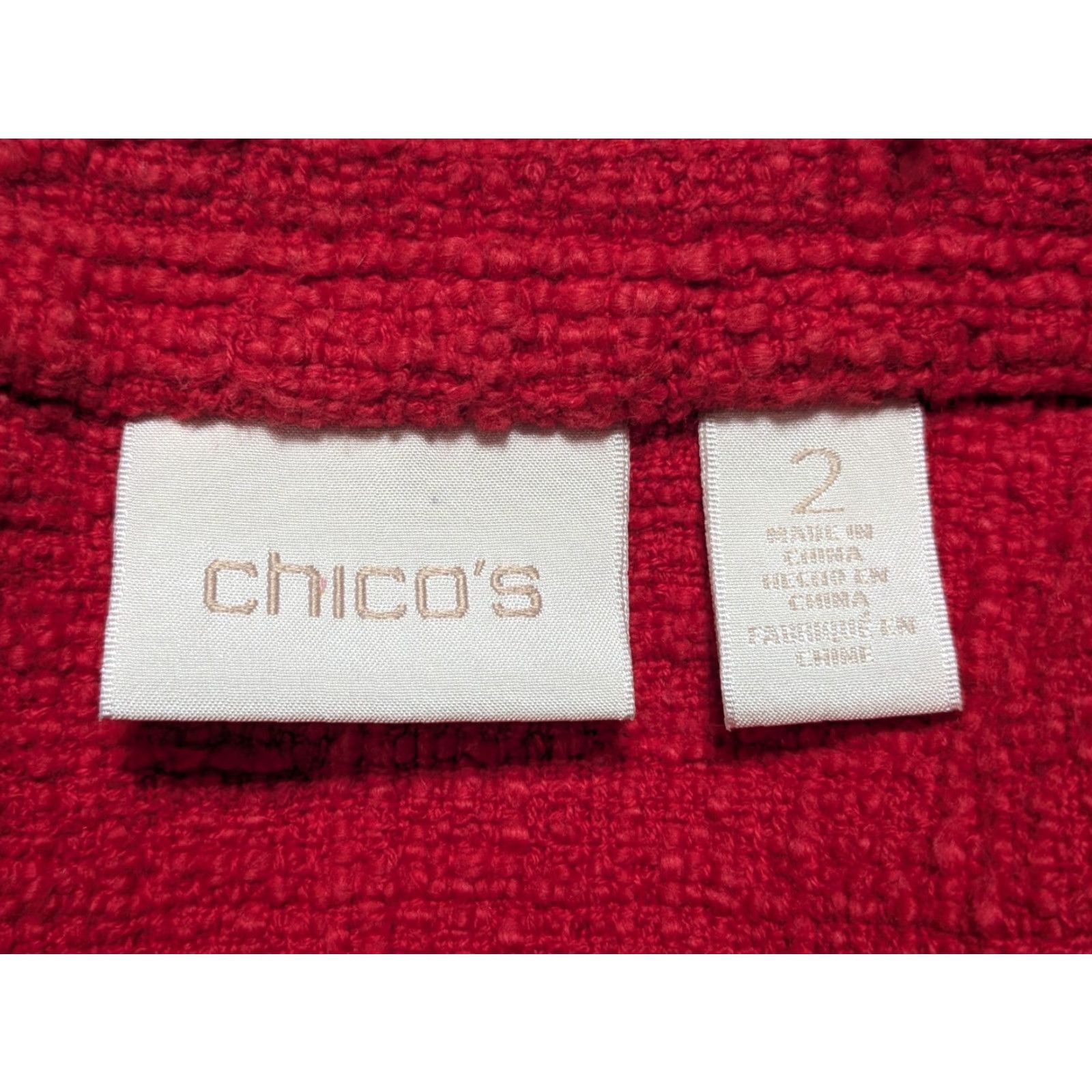 Vintage Chicos Raw-Edge Tweed Jacket Duster Cardigan Mandarin Collar Red Size L Large Womens Sweater Knit Open Front Size L / US 10 / IT 46 - 5 Thumbnail