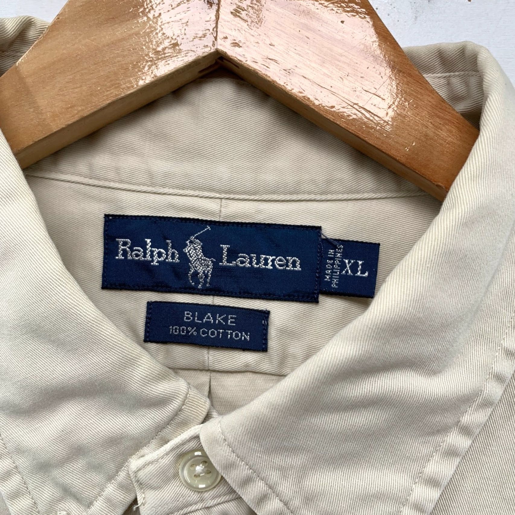 Ralph Lauren VINTAGE Ralph Lauren Button-Down Shirt Mens XL Beige Blake Thick Heavy 100% Cotton Ble? Size US XL / EU 56 / 4 - 5 Thumbnail
