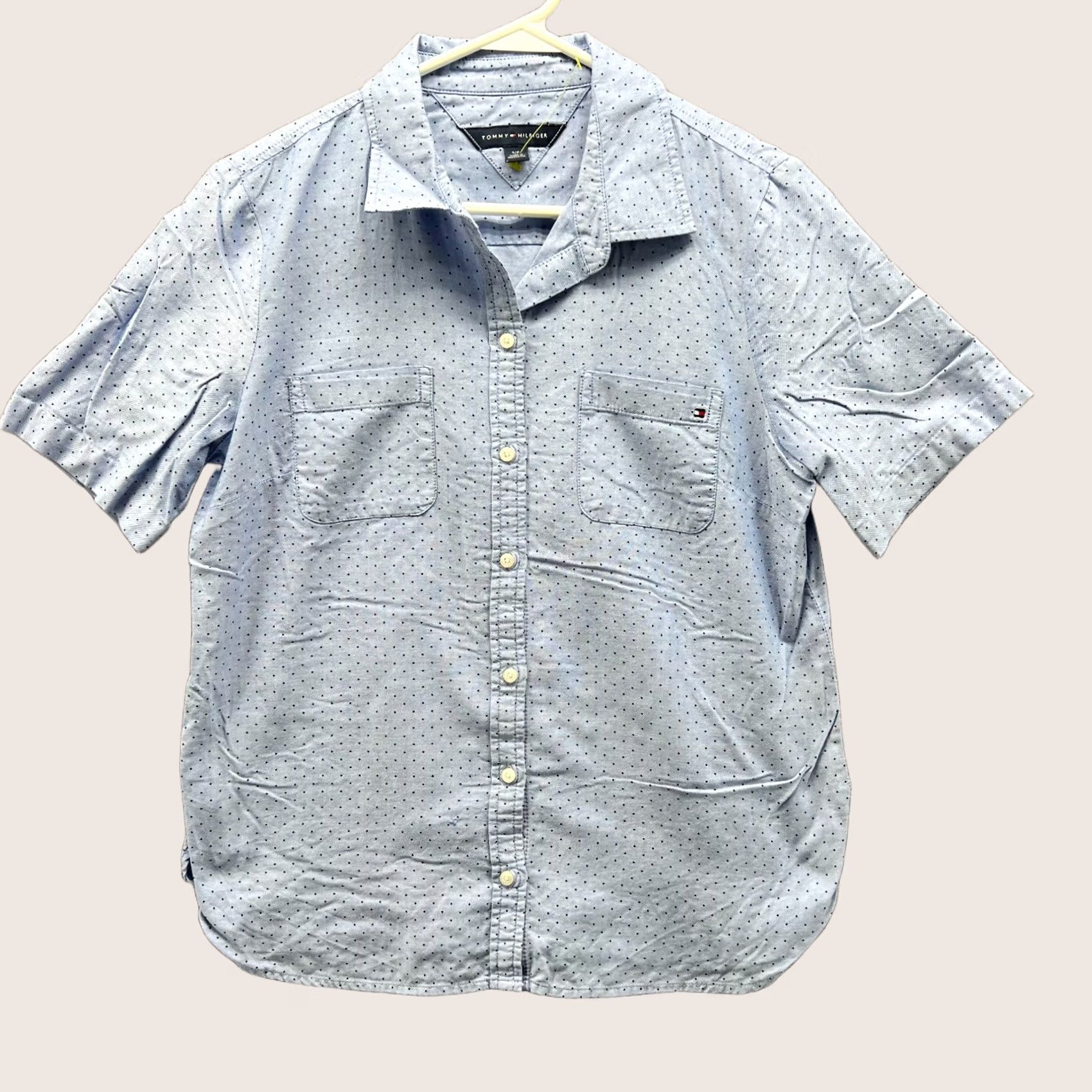 Tommy Hilfiger Tommy Hilfiger Shirt Women Small Button-Down Short Sleeve Blue Polka Dots Pattern Summer Casual Womens Size S / US 4 / IT 40 - 1 Thumbnail
