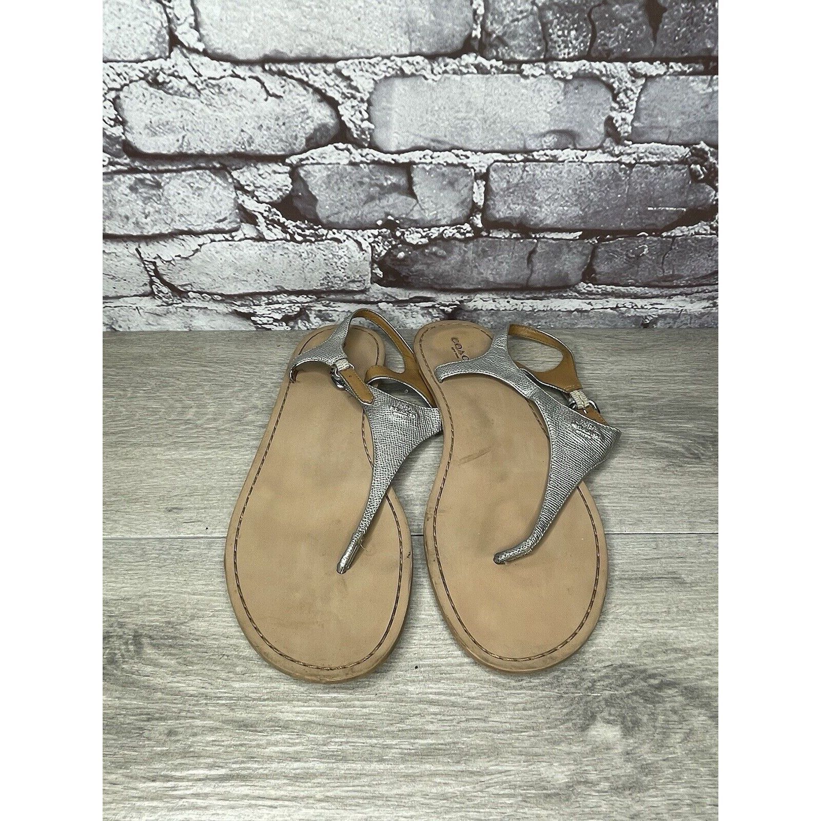 Coach Coach Cheyanne Silver Leather Thong Strap Flats Sandals Wome Size US 9.5 / IT 39.5 - 1 Thumbnail