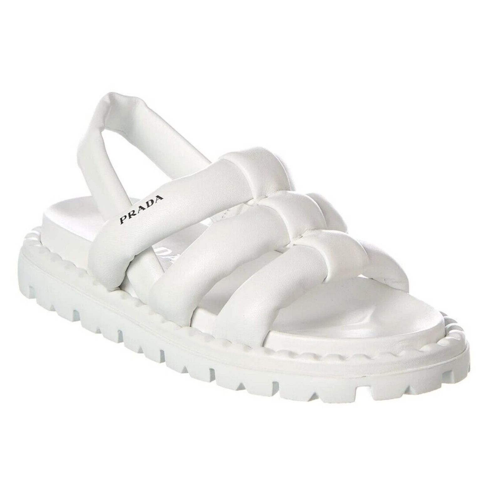 Prada Blow White Padded Leather Logo Strappy Slingback
