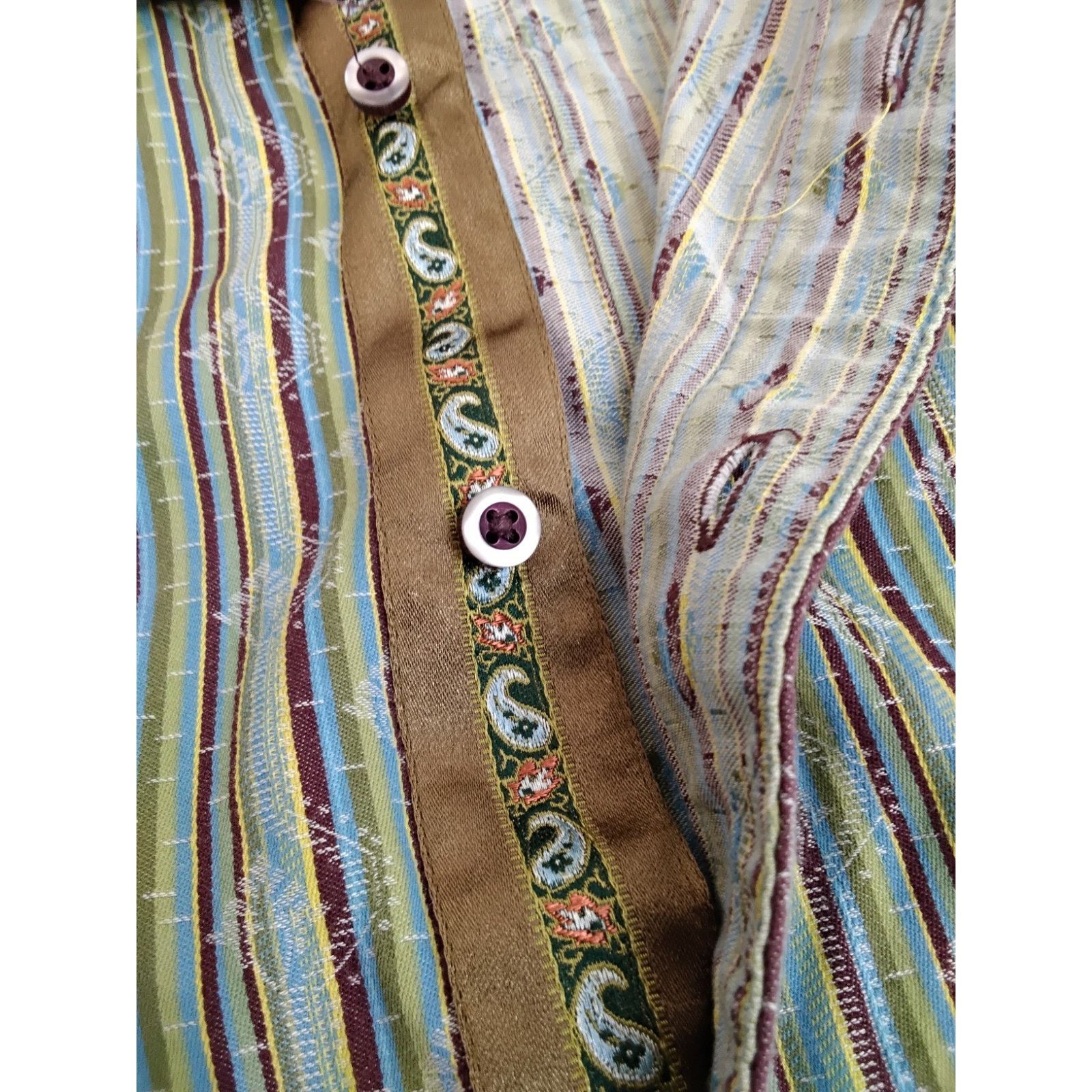 Robert Graham Robert Graham Dress Shirt Men's S Green Blue Stripes Paisley Size US S / EU 44-46 / 1 - 9 Thumbnail