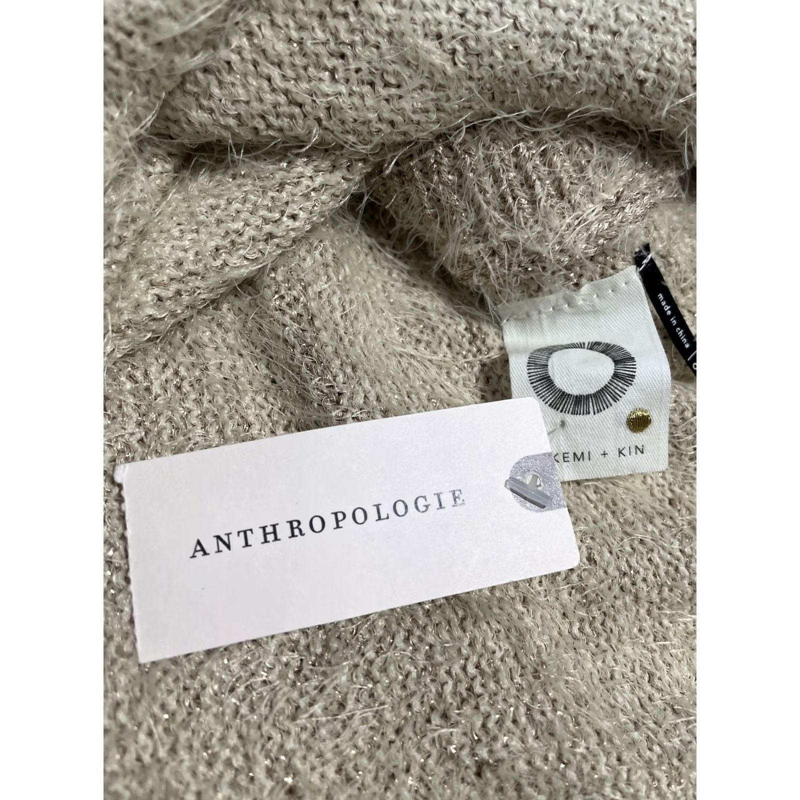 Anthropologie Anthropologie Poncho Womens One Size Cream NWT Akemi Kin Lara Eyelash Golden Metallic Fuzzy Size ONE SIZE - 3 Thumbnail