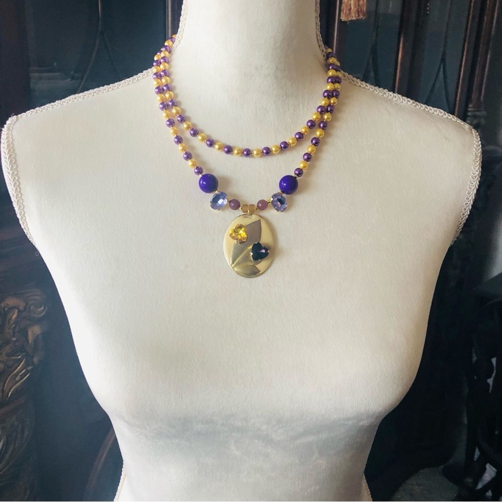 Handmade Handcrafted repurpose purple and gold glass Pearl necklace Size ONE SIZE - 5 Thumbnail