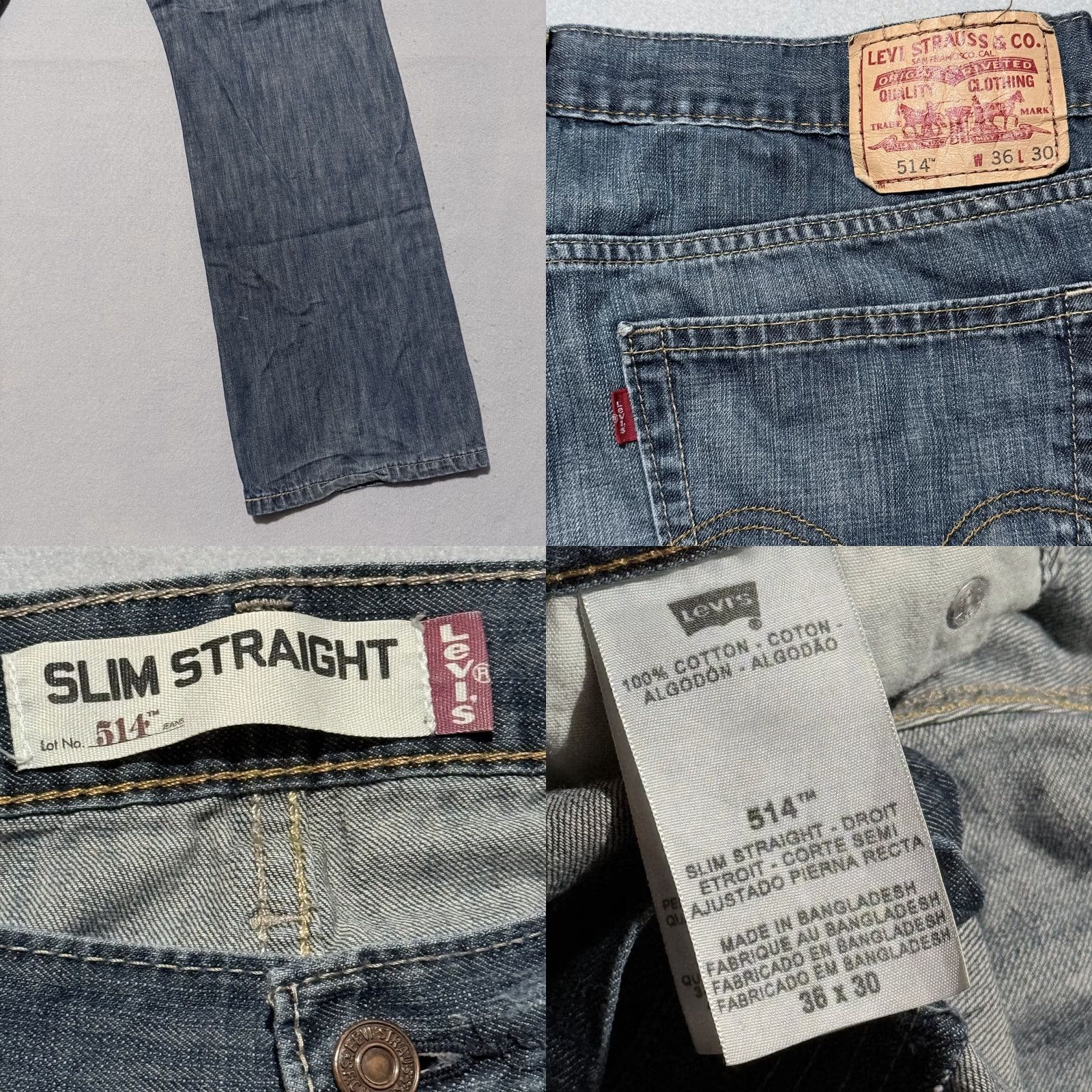 Levi's Levi's 514 Jeans Men Slim Straight Blue Denim Zip Fly 36x30 Distressed 5-Pocket Design Vintage N/A Size US 36 / EU 52 - 8 Thumbnail